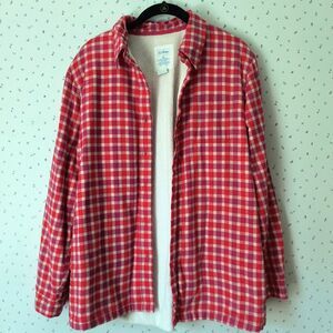 L.L. Bean Shacket Womens M Pink Red Plaid Fleece Lined Flannel Shirt Jacket Cozy